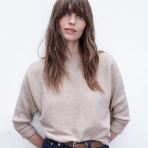 R Label The Reset Beige Ribbed Dolman Short Sleeve Pullover - Natural L/XL